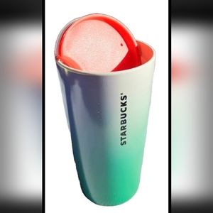 NEW Starbucks 2022 Ceramic Blue Green Ombre Coffee Travel Tumbler Cup 12 oz